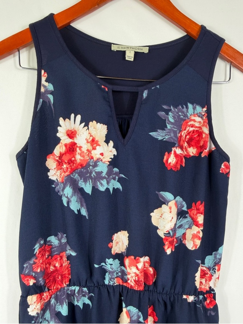 41 Hawthorn Navy Floral Sleeveless Keyhole Cinch Waist‎ Dress. Size S. Lined - Picture 3 of 7